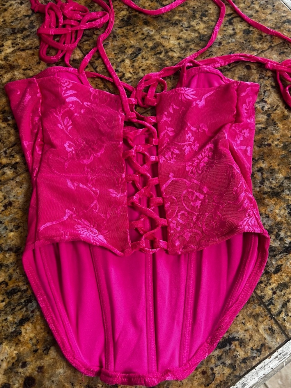 NEW: 2 piece hot pink lace corset back dress/skirt & top-Small - Picture 3 of 3